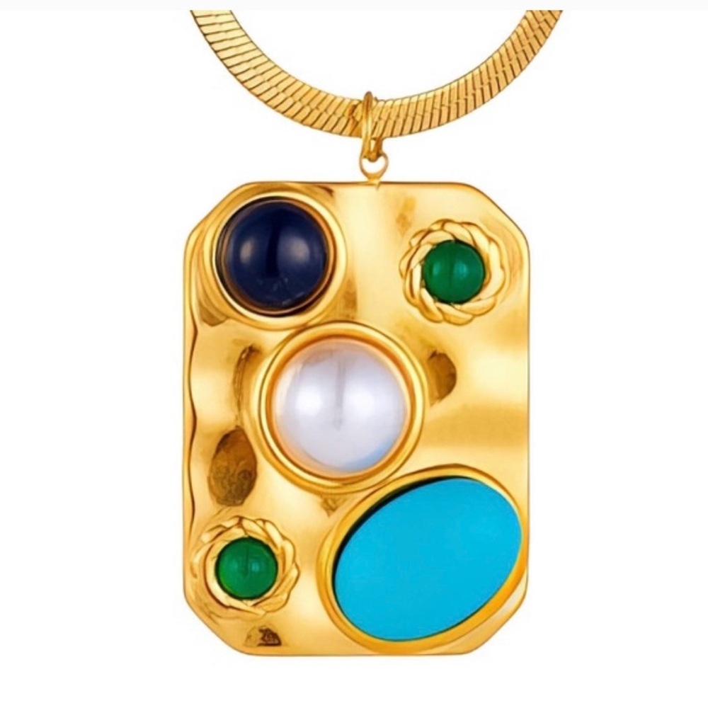 18k Gold Plated Multi Colored Stone Pendant snake Necklace - Picture 2 of 3